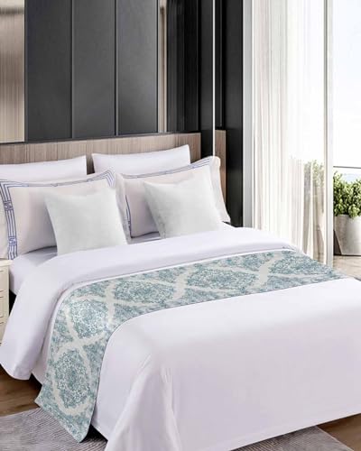 Boho Floral Teal,Bed Runner Scarf King Size,Luxury Bed Throw Runners & Scarves for Twin Full Queen King Foot of Bed,Bedroom Hotel Wedding Room Decoration,Ethnic Mandala Rustic Tribal Patterns 94