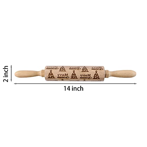 4Pack Christmas Wooden 3D Rolling Pins Embossed, Embossing Rolling Pin with Engraved Christmas Themed Symbols for Baking Embossed Cookies,Rolling Pin Kitchen Tool(14 in)