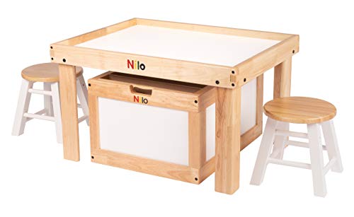 NILO Kids Play Table Set with 2 Compatible Lego Duplo Detachable Two-Sided Baseplates/Boards/Mats (N34 Activity Table without Holes, 24x32x20 and 2X Green Base Plates 12x32)