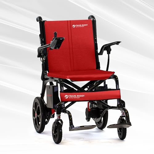 AEROLUX by Travel Buggy - Premium Foldable Carbon Fiber Wheelchair - Ultra Lightweight Wheelchair Weighs Only 29 lbs - Holds up to 300 lbs - Airplane Friendly - Compact Power Chair (Black)