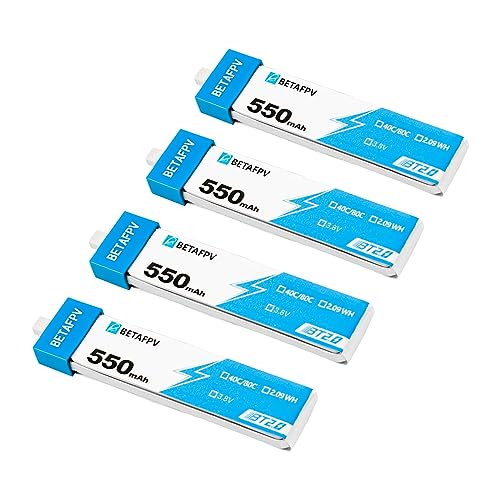 BETAFPV 4pcs BT2.0 550mAh 1S Battery 3.8V 40C/80C Lipo Battery with BT2.0 Connector Compatible for 75-85mm 1S FPV Racing Whoop Drone Quadcopters Like Meteor75 Pro FPV Drone