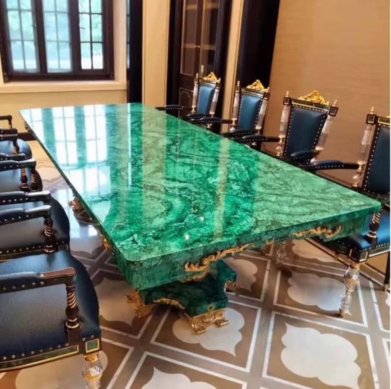 TUZECH Unique and Special Semi Precious Malachite Gemstone Dining Table Tops Malachite Conference Table Agate Stone Furniture Table Luxury Hallway Table Living Room Table (60 x 36 Inches)
