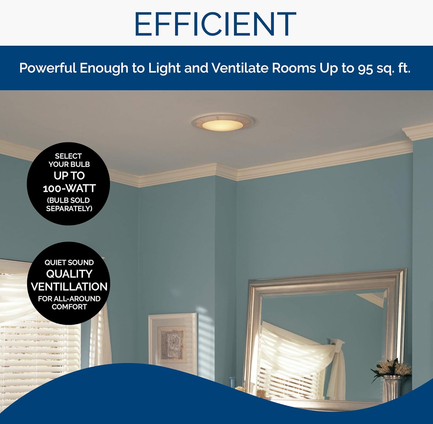 Broan-Nutone 8664RP Exhaust Fan and 100-Watt Incandescent Light with Glass Lens, Bathroom Ceiling Ventilation Fan, 100-Watts, 100 CFM