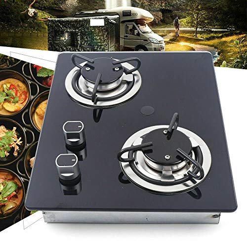 Drop-In Rv Stove Propane, 2 Burner Built-In RV Cooktop Stove,Tempered Glass Stainless Steel Boat RV Caravan Kitchen Stove Gas Hob Cooktop Cook for Household RV Picnics