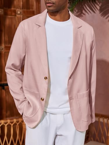 Runcati Mens Casual Linen Blazer Suit Jacket Two Button Slim Fit Lightweight Business Sport Coats