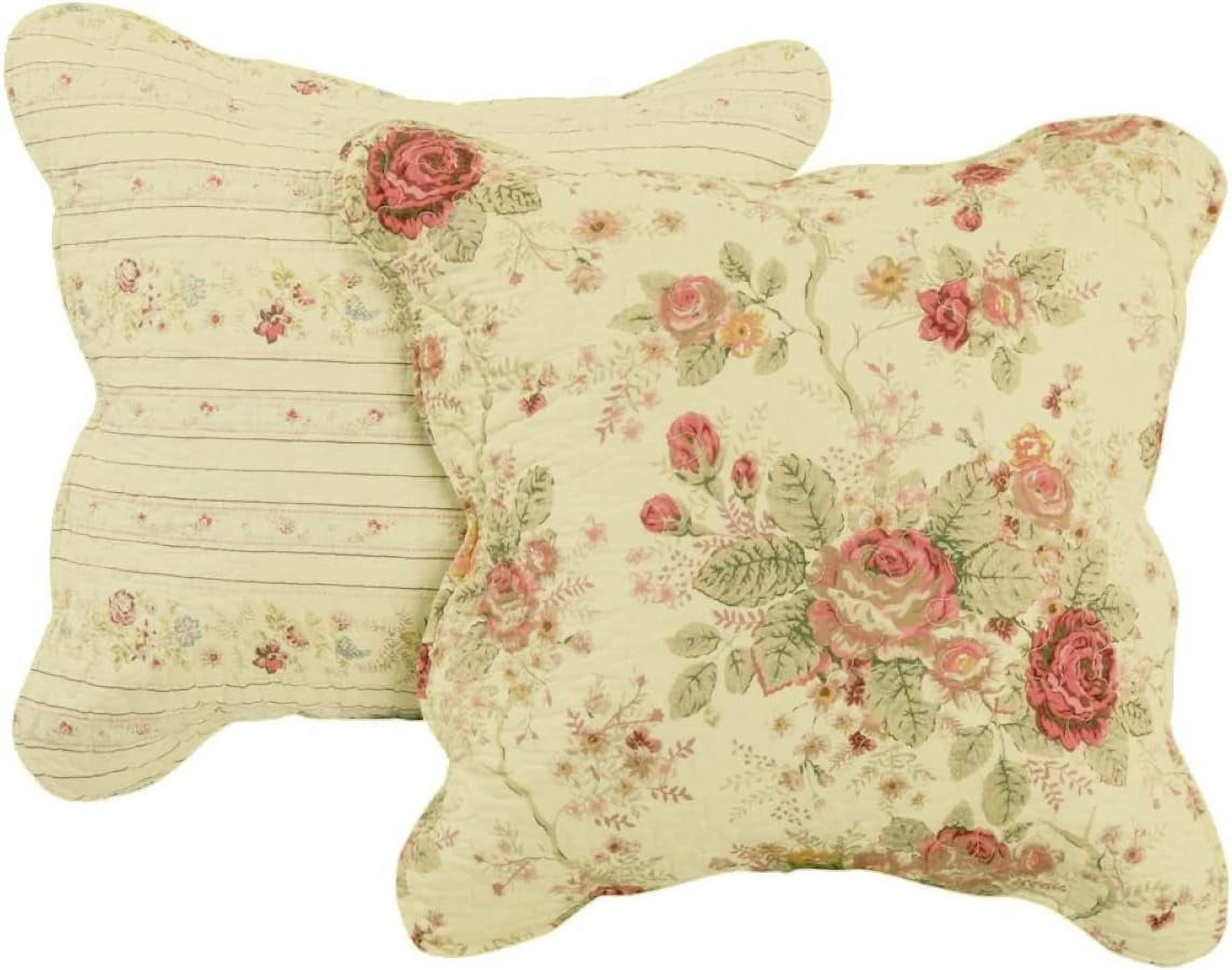 5Pc Chic Shabby Romantic Rose Bedding Quilt Set King/Cal King - Includes Bed Sheet Grippers Straps
