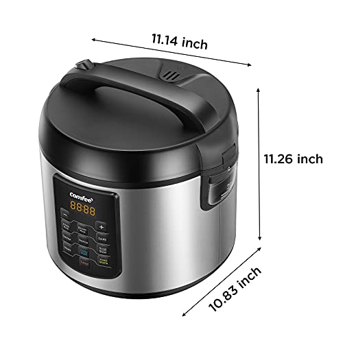 COMFEE' Compact Rice Cooker, 6-in-1 Stainless Steel Multi Cooker, Slow Cooker, Steamer, Saute, and Warmer, 2 QT, 8 Cups Cooked(4 Cups Uncooked), Brown Rice, Quinoa and Oatmeal, 6 One-Touch Programs