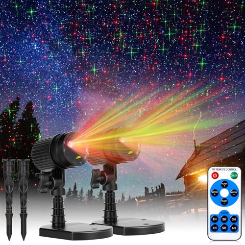 Christmas Projector Laser Lights Outdoor Red and Green Starry Projection Light 3 Working Modes Waterproof Plug in Mountable Landscape Lights for Holiday Xmas Indoor Party New Year Decoration Show