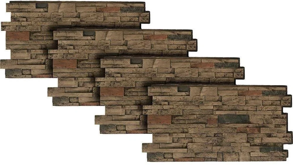 Urestone Stacked Stone #25 Mocha 24 in. x 48 in. Stone Veneer Panel (4-Pack)