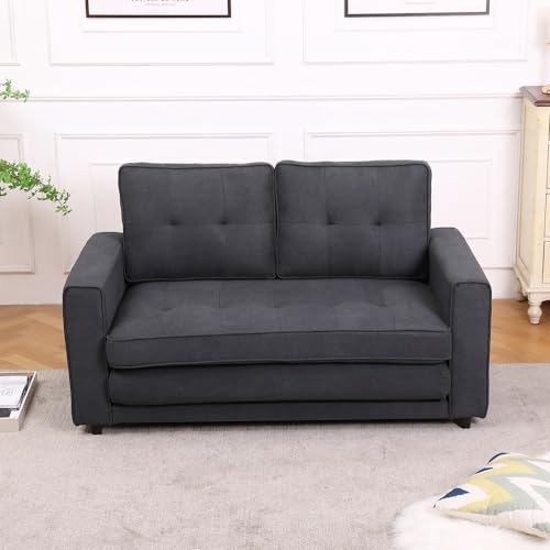 3-in-1 Upholstered Futon Sofa Convertible Floor Sofa Bed with Pull Out Sleeper Couch Bed - Foldable Tufted Loveseat Daybed for Living Room - Sofa Bed Couches for Living Room Furniture (Dark Gray)