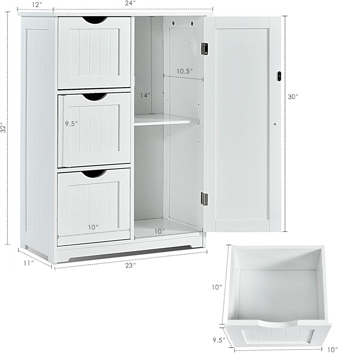 Elegant Design Multifunction Freestanding Bathroom Floor Cupboard Cabinet Storage Organize with 3 Drawer Adjustable Sturdy Durable for Toilet, Living Room, Bedroom, Corridor, Office White