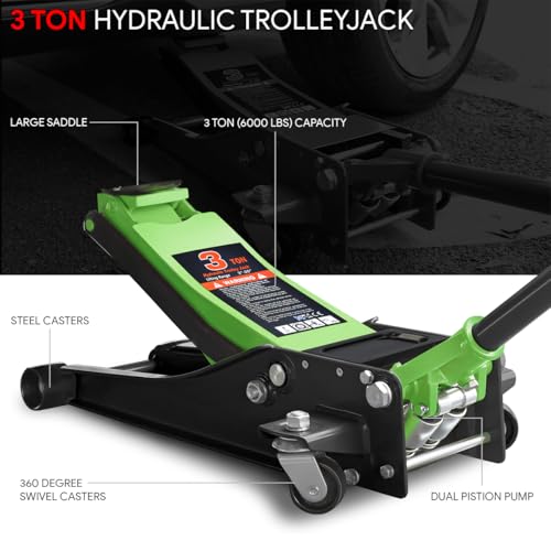 DNA MOTORING Floor Jack 3 Ton (6000 lbs) Capacity, Fast Lift Service Jack Low Profile Steel Heavy Duty Hydraulic Car Jack, Lifting Range 3