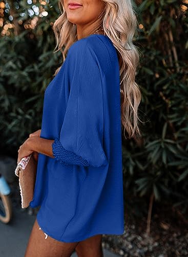Dokotoo Womens Dressy Casual Tops Business Work Blouses 3/4 Sleeve V Neck T-Shirts Loose Fit Basic Tees