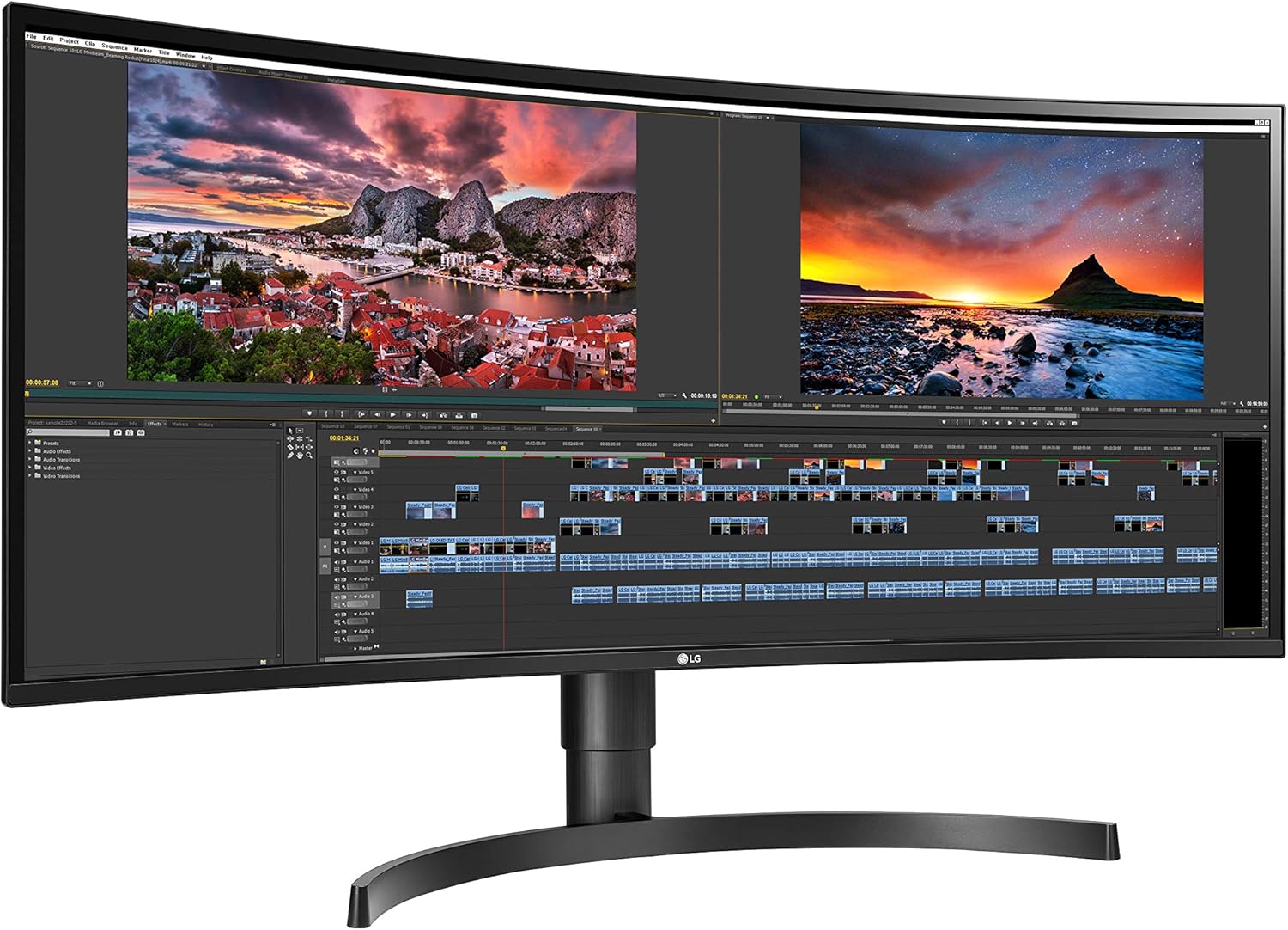 LG 34WN80C-B UltraWide Monitor 34” 21:9 Curved WQHD (3440 x 1440) IPS Display, USB Type-C (60W PD) , sRGB 99% Color Gamut, 3-Side Virtually Borderless Design, Tilt/Height Adjustable Stand - Black