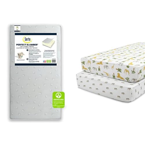 Serta Perfect Slumber Dual Sided Crib and Toddler Mattress - Waterproof - Hypoallergenic - Premium Sustainably Sourced Fiber Core -GREENGUARD Gold Certified (Non-Toxic) -7 Year Warranty - Made in USA