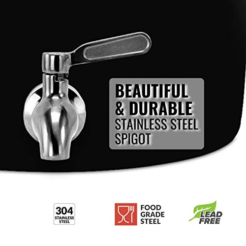 Geo Sports Porcelain Ceramic Crock Water Dispenser, 8 Inch Wood Stand, Stainless Steel Faucet, Valve and Lid Included. Fits 3 to 5 Gallon Jugs.