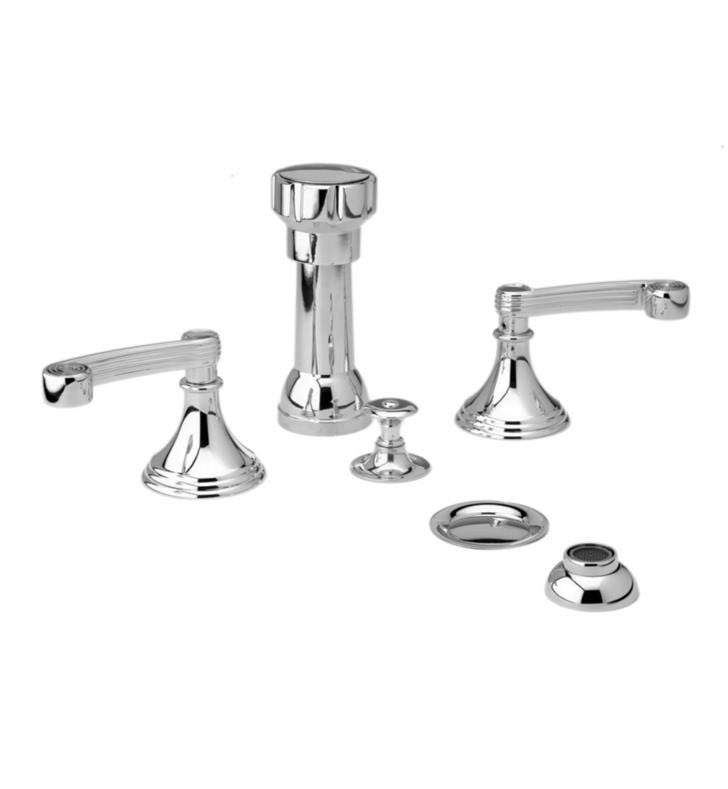 PHYLRICH 3RING 5 3/8x22 Four Hole Deck Mounted Vertical Spray Bidet Faucet Set in Polished Brass, Straight Handles, SKU: D4205-0