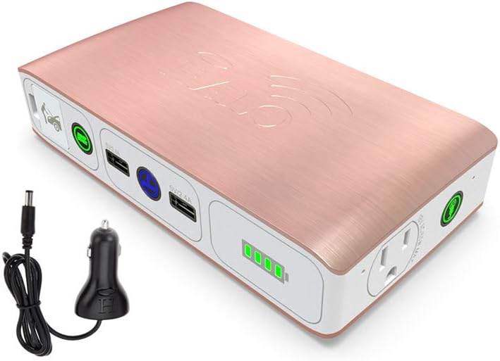 HALO Bolt Wireless Laptop Power Bank - 44400 mWh Portable Phone Laptop Charger Car Jump Starter with AC Outlet and Car Charger, Rose Gold (114494)