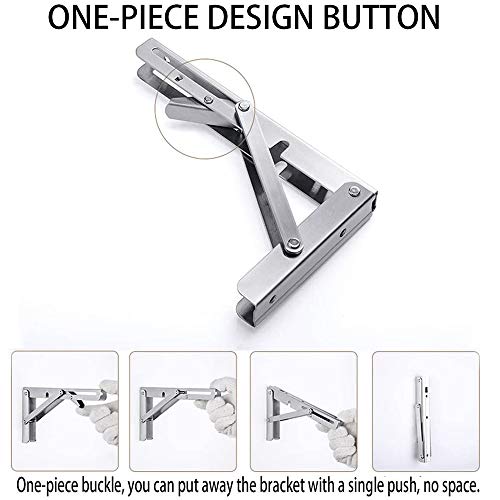 Storystore Folding Shelf Brackets - Heavy Duty Stainless Steel Collapsible Shelf Bracket for Bench Table, Space Saving DIY Bracket, Max Load: 550lb