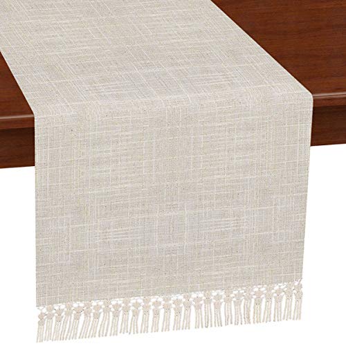 Multi-Tassels Solid Color Lined Table Runner or Dresser Scarf (Burgundy, 14 x 72 inches)