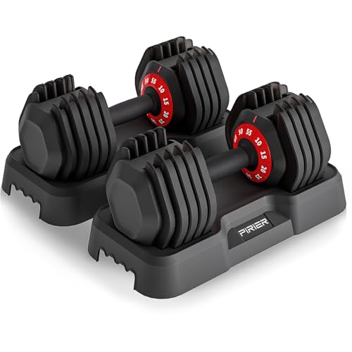 PIRIER Adjustable Dumbbell 55LB Single Dumbbell Weight, 10-in-1 Weight Dumbbell with Anti-Slip Metal Handle for Full Body Workout Fitness