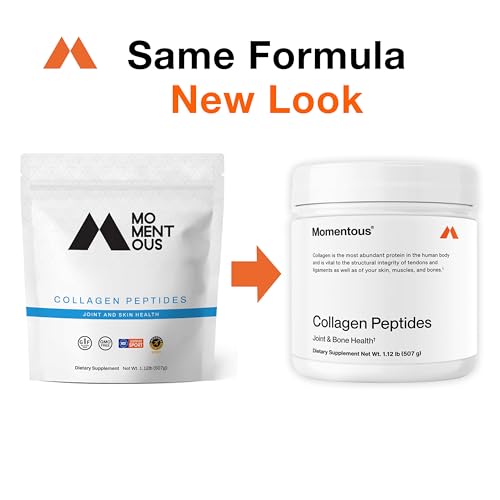 Momentous Grass Fed Collagen Peptides Powder - Collagen Protein Powder for Hair, Skin, Nails & Joint Health Support - Collagen Powder with Fortigel & Vitamin-C - Collagen for Women & Men (30 Servings)