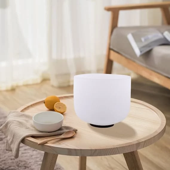 FMTY 8 inch C note (Root) Frosted Quartz Crystal singing bowls with mallet set sound bowl for healing Mindfulness, Meditation, Yoga, Spiritual and Body Healing Chakra Bowl