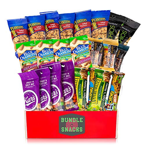 Variety Healthy Snack Box (37 Count) | Healthy Gift Basket of Assorted Packaged Granola Bars, Breakfast Bars, Nuts, Peanuts, Almonds, Fruit Bars | For Valentine Day Work Breakroom, Fitness, College Dorm Military