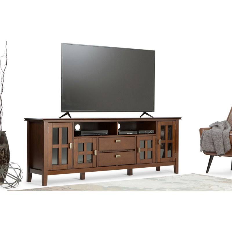 Simpli Home Artisan Contemporary Solid Wood 72x22 TV Media Stand in Russet Brown