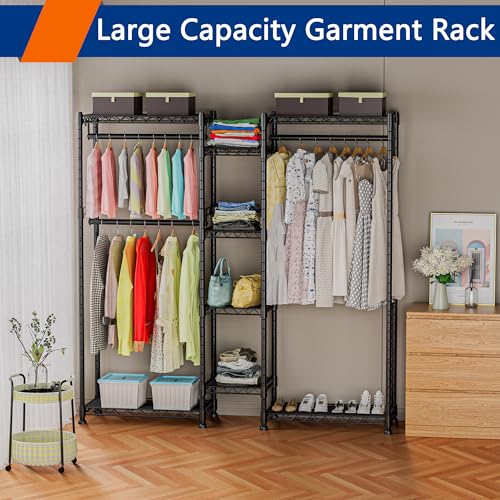 Heavy Duty Wire Garment Rack, Clothing Rack Clothes Rack for Hanging Clothes Metal Free Standing Clothes Rack Wire Metal Clothing Rack Closet（Silver）