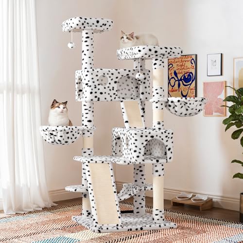 SHA CERLIN 65in Larger Cat Tree Tower Condo for Indoor Kitties/Multi-Level Furniture Activity Center with Wide Base/Cozy Plush Cat Perches/Baskets/Sisal Scratching Posts and Hammock/Grey