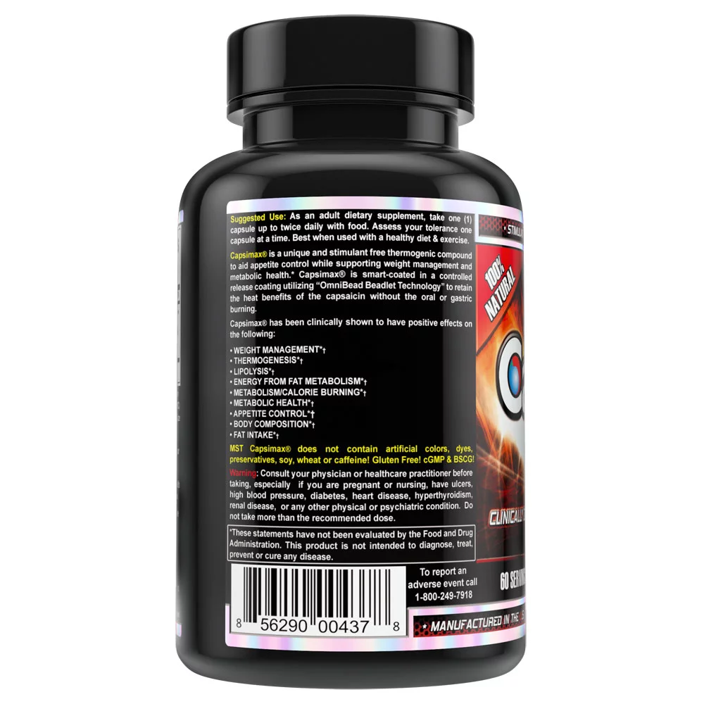 Capsimax Supplement 60 servings, 100mg V Capsules, by MST - Clinically Dosed Weight Management