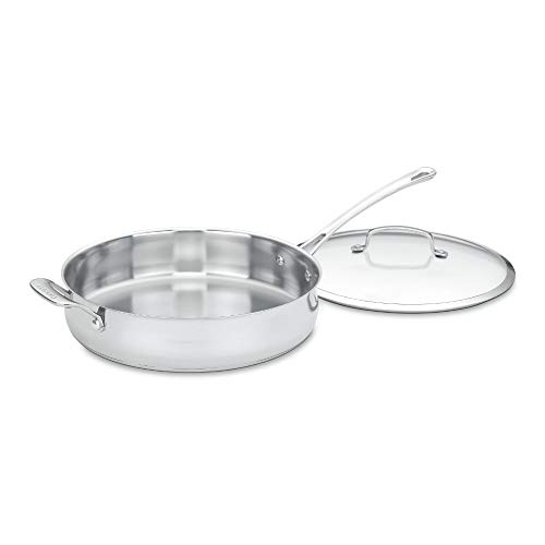 Cuisinart Contour Stainless 5-Quart Saute Pan with Helper Handle and Glass Cover,Silver