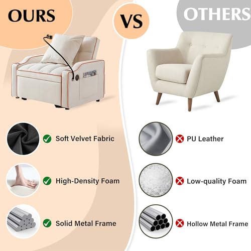 3 in 1 Sleeper Sofa Couch Bed, Velvet Convertible Single Sleeper Sofa with 3 Level Adjustable Backrest, Storage Pockets, Toss Pillows, Pull Out Single Sleeper for Living Room, Black