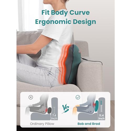 BOB AND BRAD Back Massager with Heat, Cordless Shiatsu Massagers for Neck and Back, Neck and Shoulder Massager, 3D Kneading Massage Pillow for Muscle Pain Relief, Relaxation Gifts for Women Men
