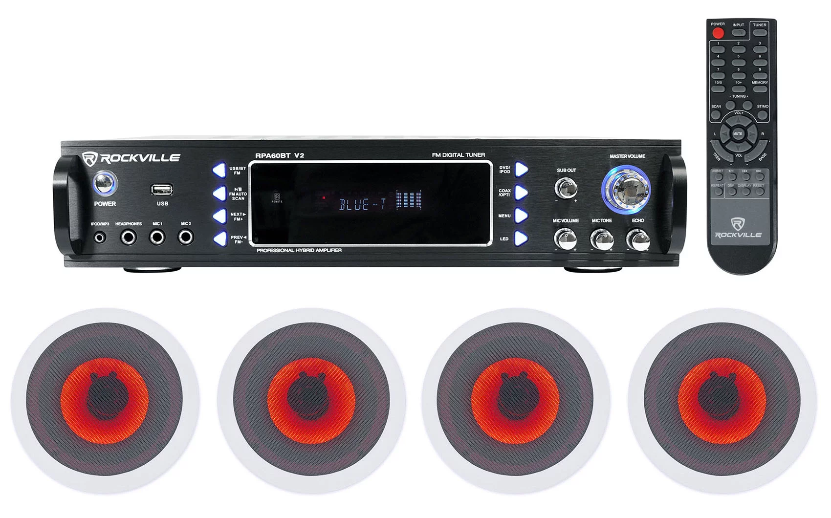 Rockville 1000w Home Theater Bluetooth Receiver+(4) In-Ceiling 6.5