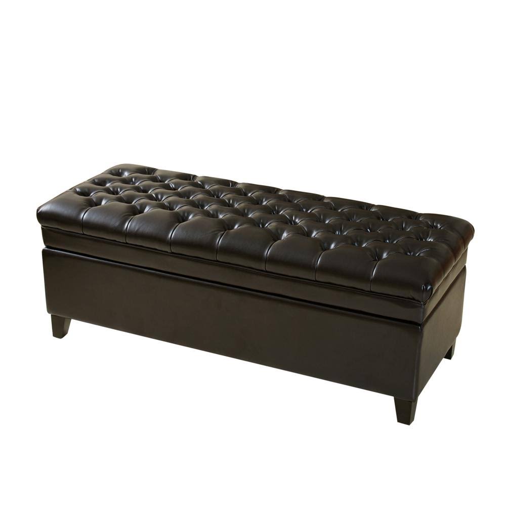Noble House Hastings Espresso Tufted Storage Ottoman, Brown