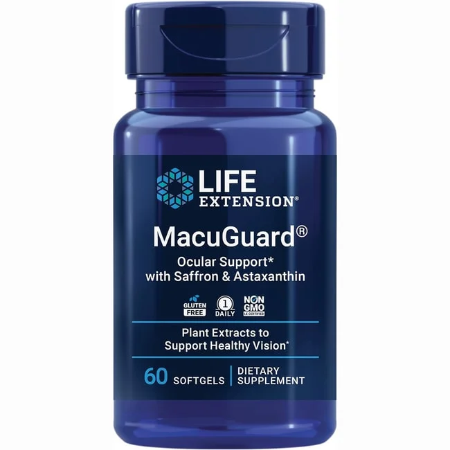 MacuGuard Ocular Support with Saffron & Astaxanthin – Eye Health Supplement for Healthy Vision – with lutein, zeaxanthin, meso-zeaxanthin, saffron, astaxanthin – Gluten-free, Non-GMO – 60 softgels