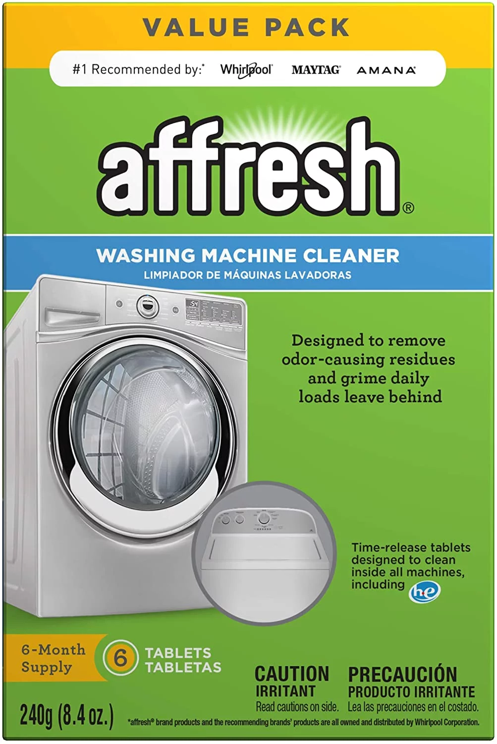Affresh W10501250 Washing Machine Cleaner, 6 Tablets: Cleans Front Load and Top Load Washers, Including HE