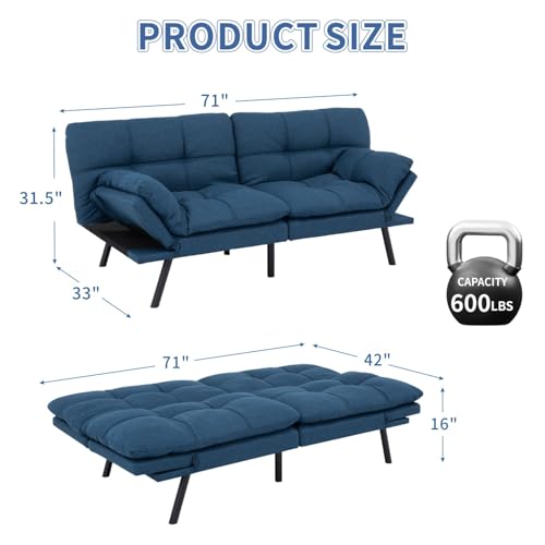 MUUEGM Futon Sofa Bed Futon Couch Leather Futon Memory Foam Futon Couch, Faux Leather Futon Couch Modern Loveseat Daybed Sofa for Living Room, Bedroom, Office, Black