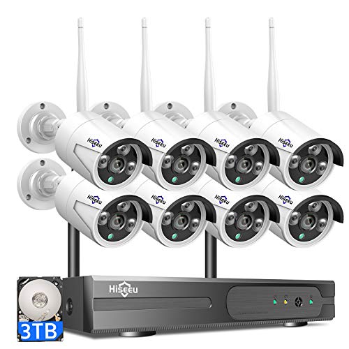 [Wireless Pro, 100ft Range] Hiseeu Wireless Security Camera System, Expandable 16CH 4K NVR, 4Pcs 3MP Night Vision WiFi Cameras Home Surveillance Outdoor, Motion Detection, 1TB HDD, One-Way Audio