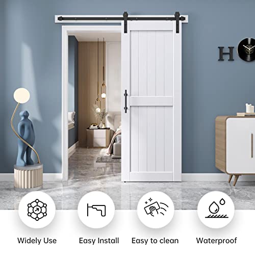 EaseLife 54 x 84 inch White Barn Door with 9FT Sliding Door Hardware Kit Included & Handle,Solid Wood Covered with Waterproof PVC Surface,DIY Assemblely,Easy Install,H-Frame,Fit 50-52in Wide Opening