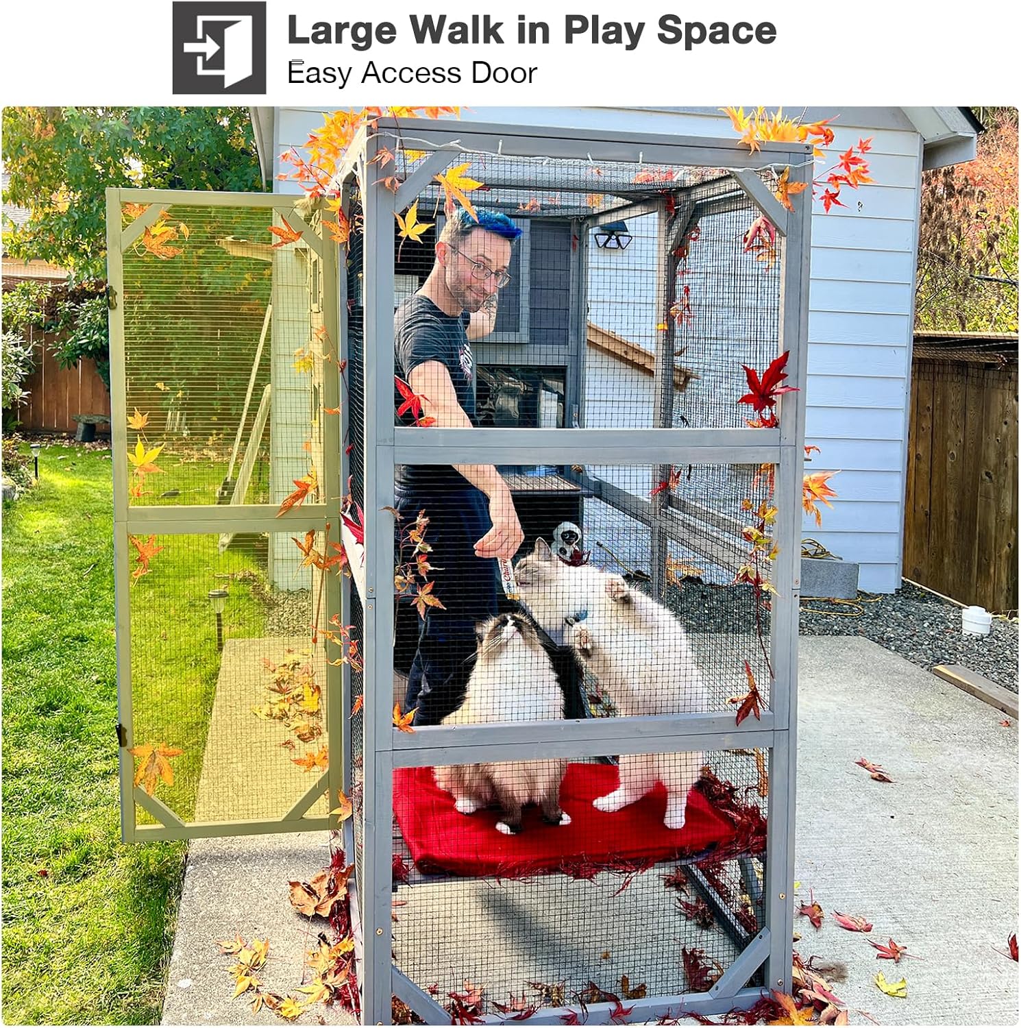 Catio Outdoor Cat Enclosure for Multiple Cats Weatherproof Large Cat House with 4 Levels, 3 Resting Rooms, 3 Platforms,77