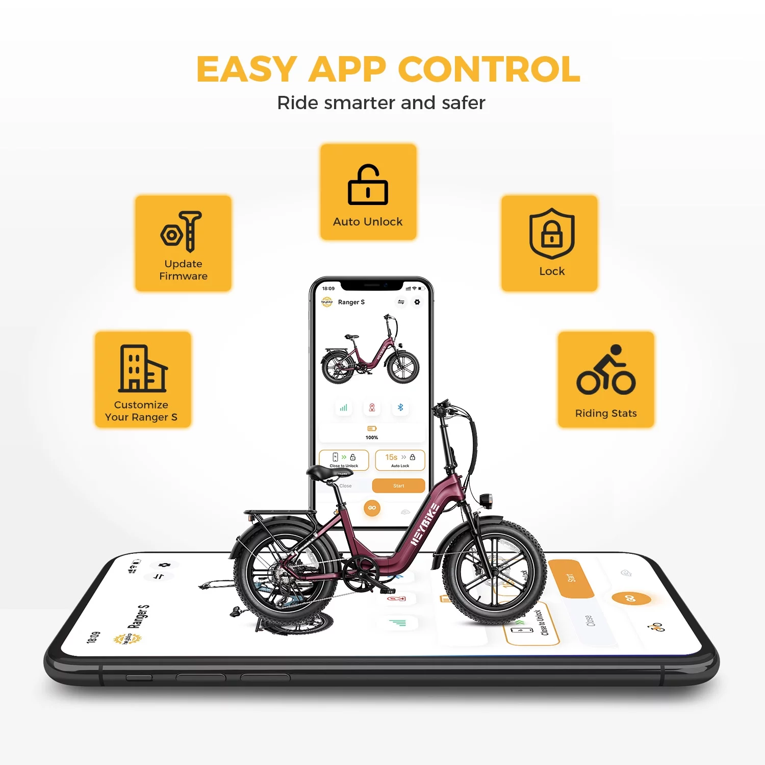 Heybike Ranger S Electric Bike for Adults, Foldable Ebike with 48V 14.4AH Removable Battery, 20