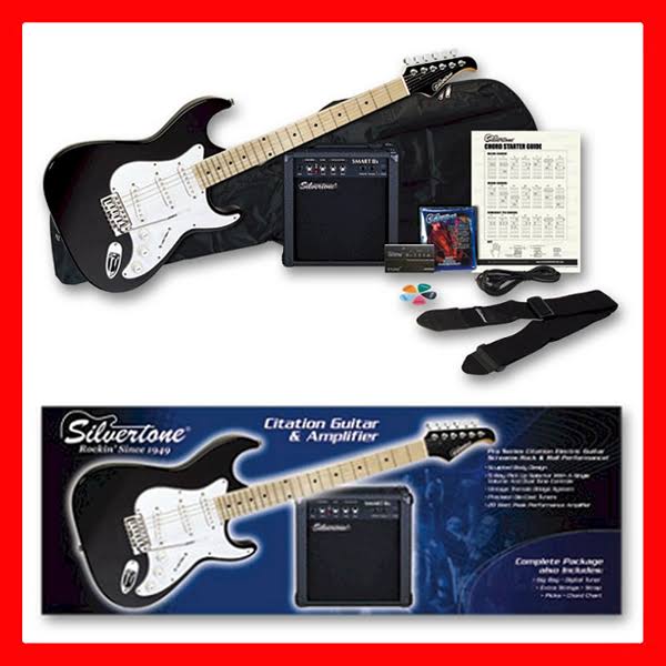Silvertone Citation Electric Guitar and Amp Package-Black