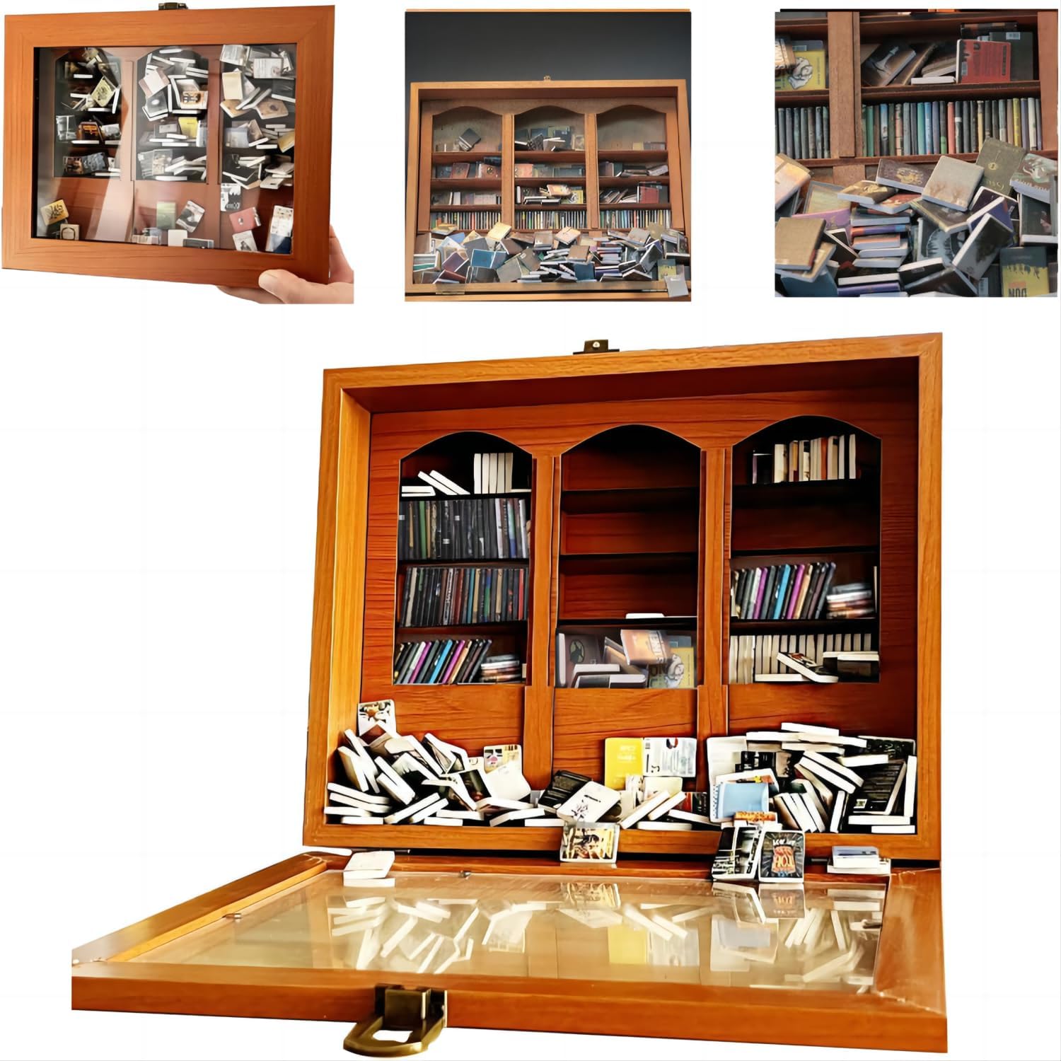 Anxiety Bookshelf Ornament, Shake Bookshelf Shake Away Your Anxiety, Gifts For Book Lovers, Miniature Book Library(with 200PCS Mini Books), For Home Room Living Room Office Decor Mini Bookshelf