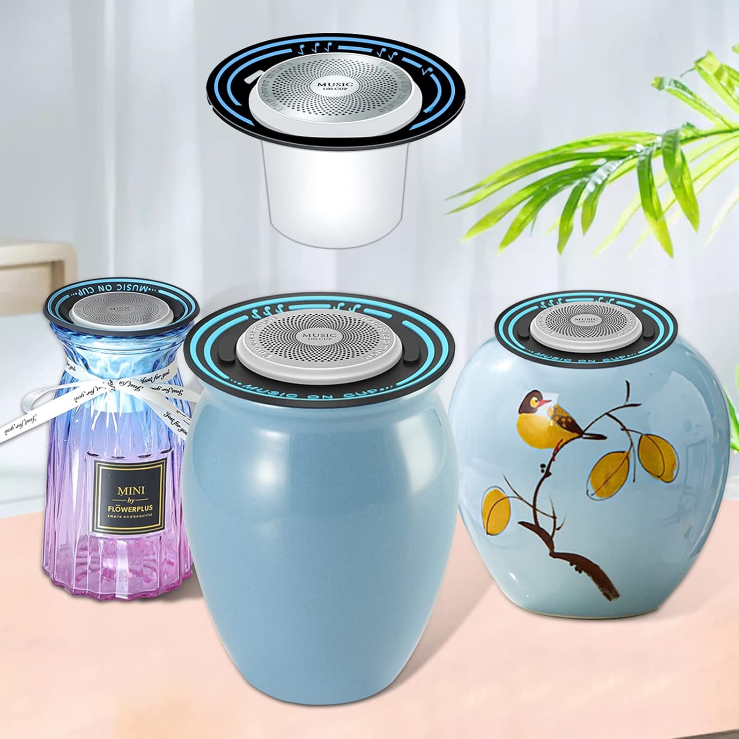 Bluetooth Speaker ，Music on Cup,Mug Speaker,Cup Cover Music,Bottle Cap Music,The Personalized Matching of The Sound Chamber Behind The Speaker Will Produce Different Sound Effects.