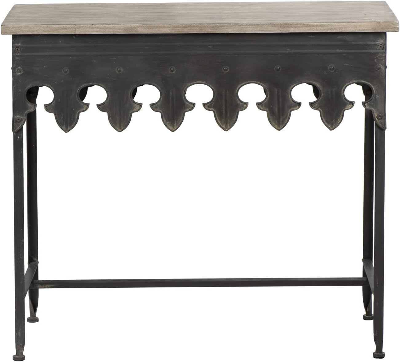 Creative Co-Op Metal Scalloped Edge Table with Wood Top, Distressed Zinc