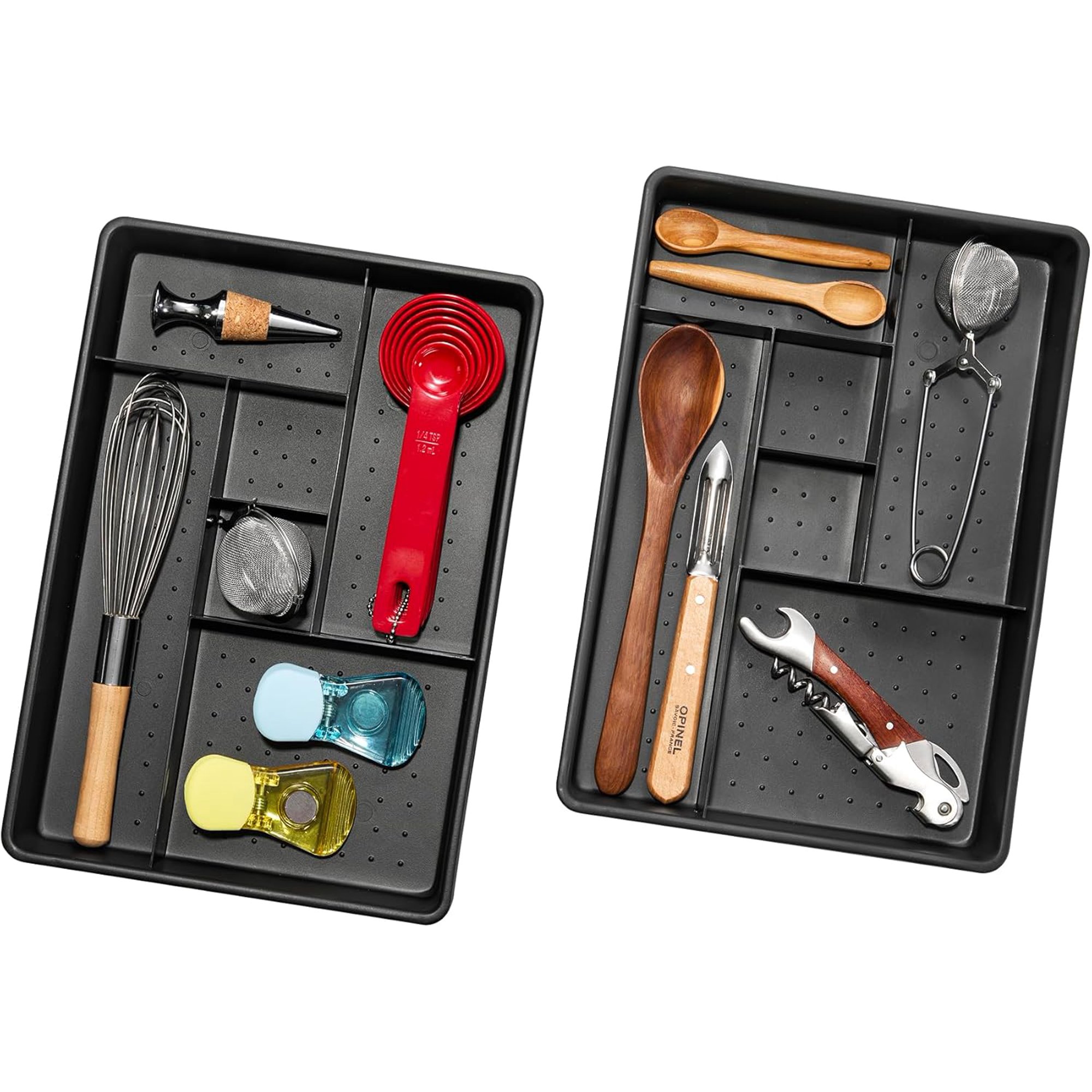 Set of 2 Plastic 6-Compartment Drawer Organizer Trays, Multipurpose Storage Bins for Drawers, Granite , 10.75 x 7.5 x 2.6 inches