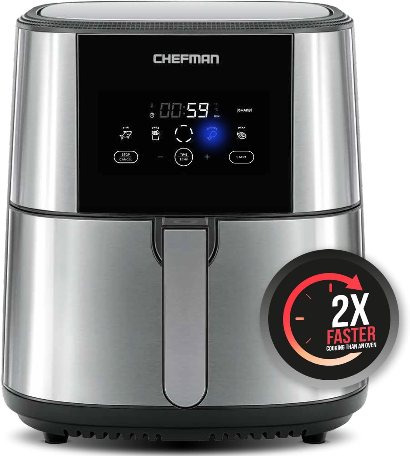 Chefman 6.3 Quart Digital Air Fryer+ Rotisserie, Dehydrator, Convection Oven, 8 Touch Screen Presets Fry, Roast, Dehydrate & Bake, BPA-Free, Auto Shutoff, Accessories Included, XL Family Size, Black
